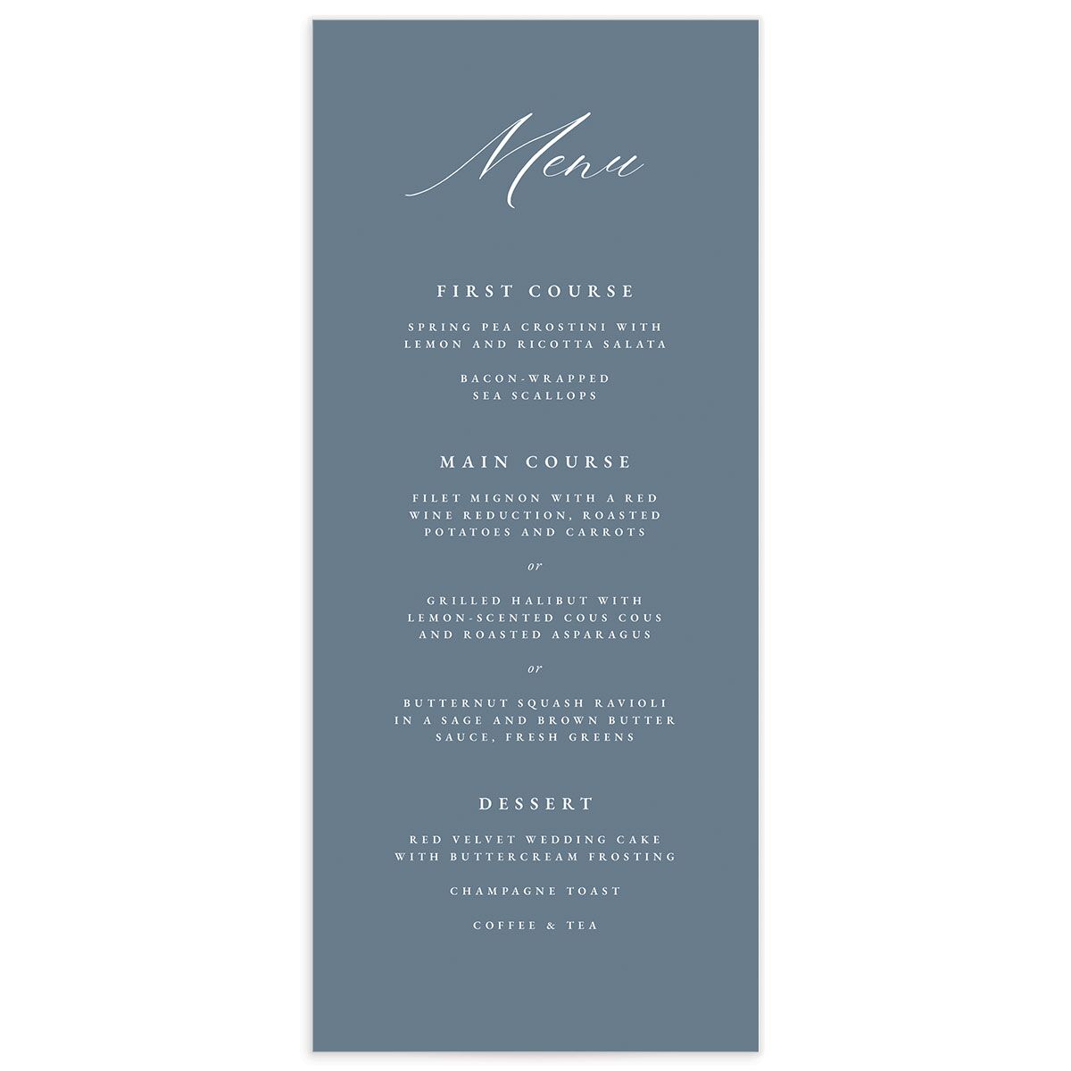 Delicate Blooms Menus front in French Blue