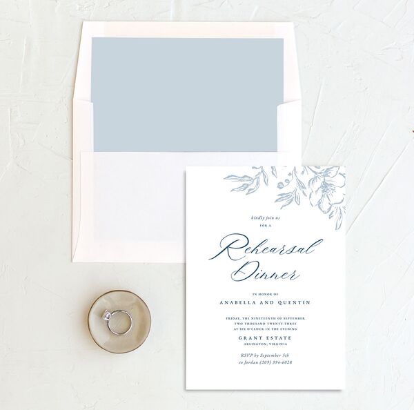 Delicate Blooms Rehearsal Dinner Invitations envelope-and-liner in French Blue