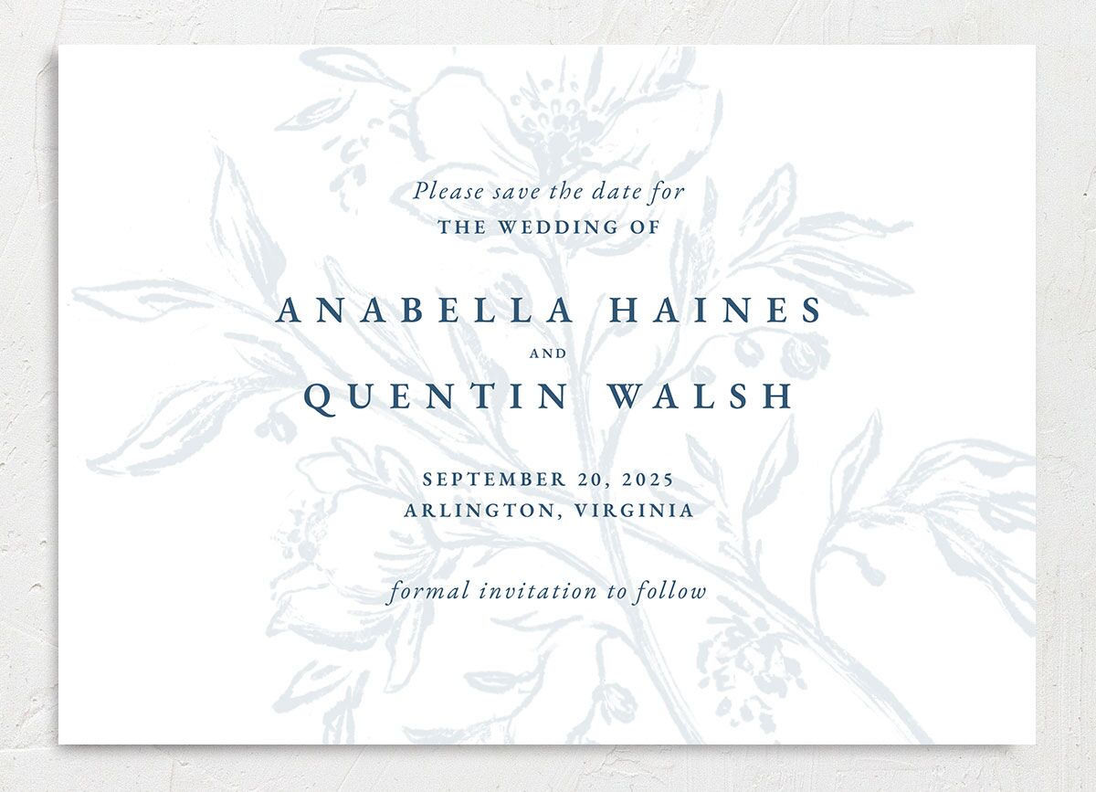 Delicate Blooms Save the Date Cards back in French Blue