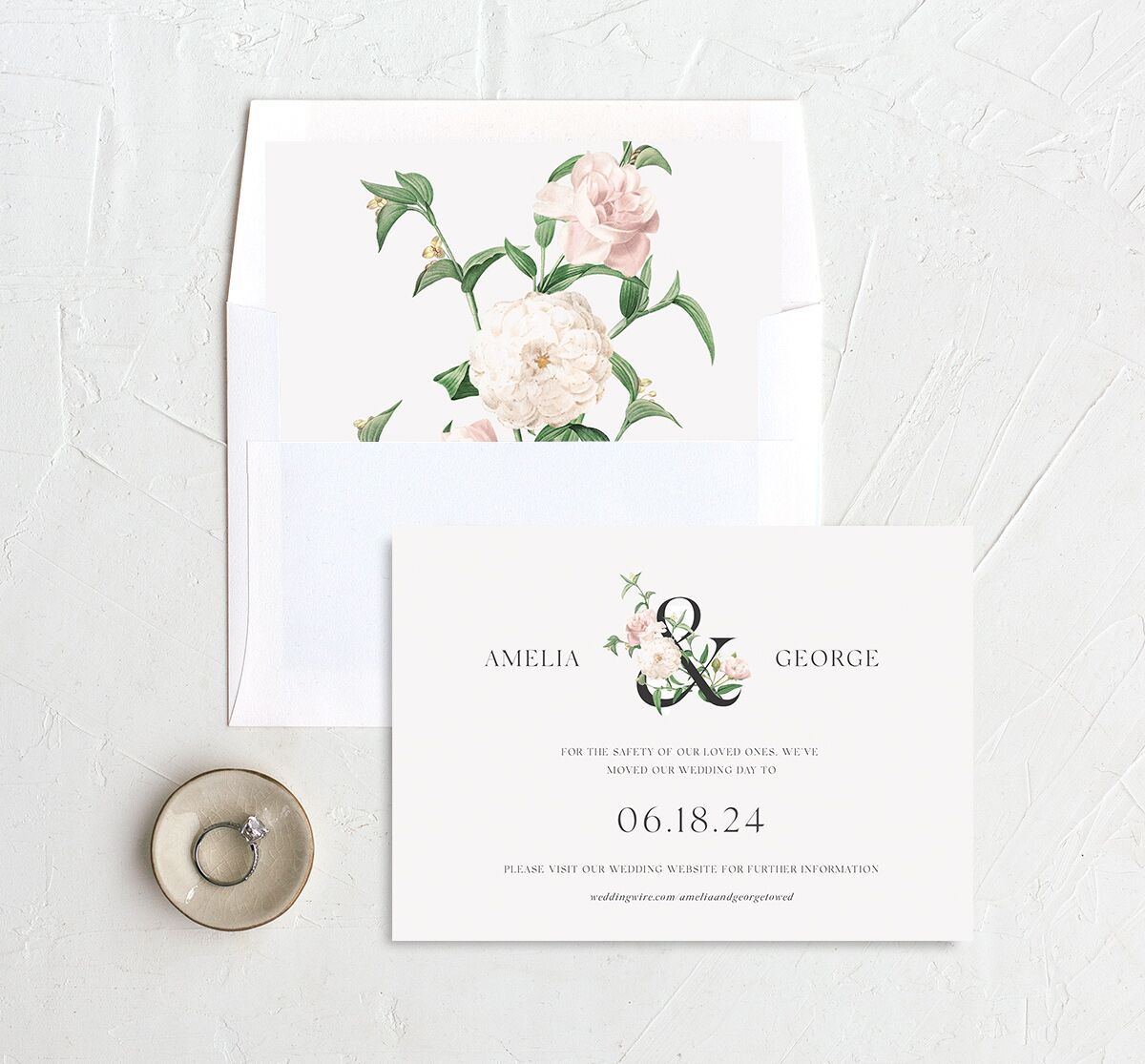 Botanical Ampersand Change the Date Cards envelope-and-liner in Pure White