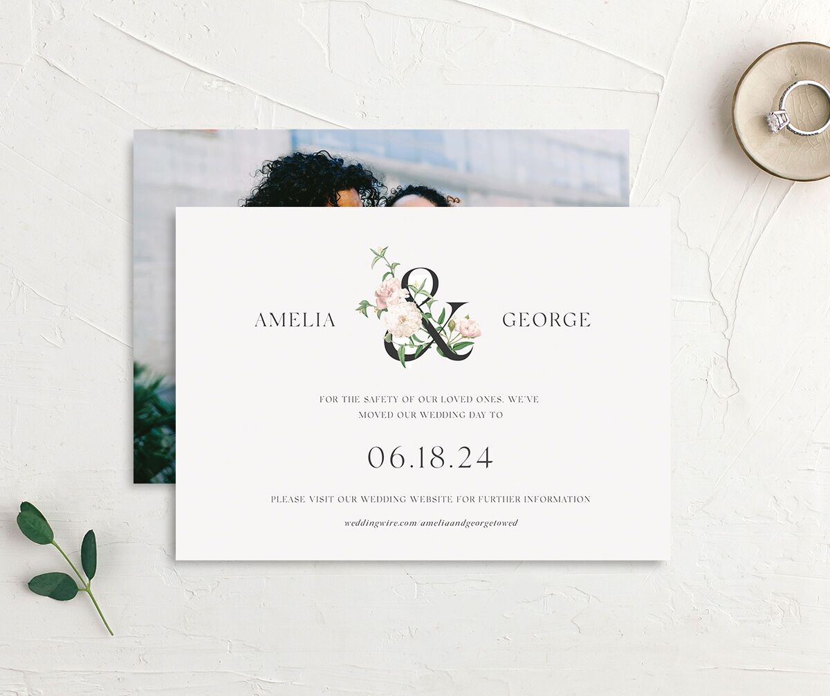 Botanical Ampersand Change the Date Cards front-and-back in Pure White