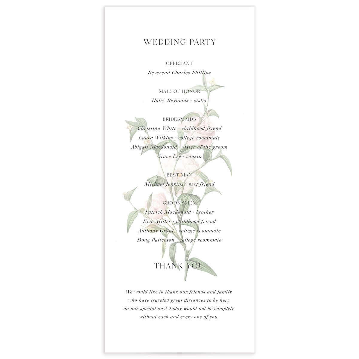 Botanical Ampersand Wedding Programs back in Pure White