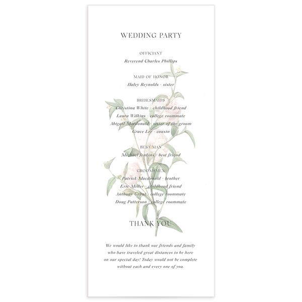 Botanical Ampersand Wedding Programs back in Pure White
