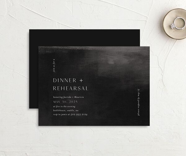 Painted Canvas Rehearsal Dinner Invitations front-and-back in Midnight
