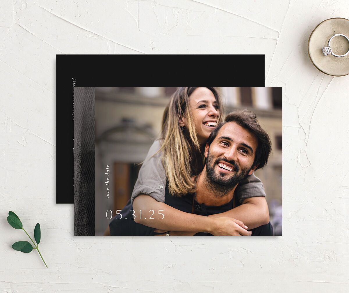 Painted Canvas Save the Date Cards front-and-back in Black