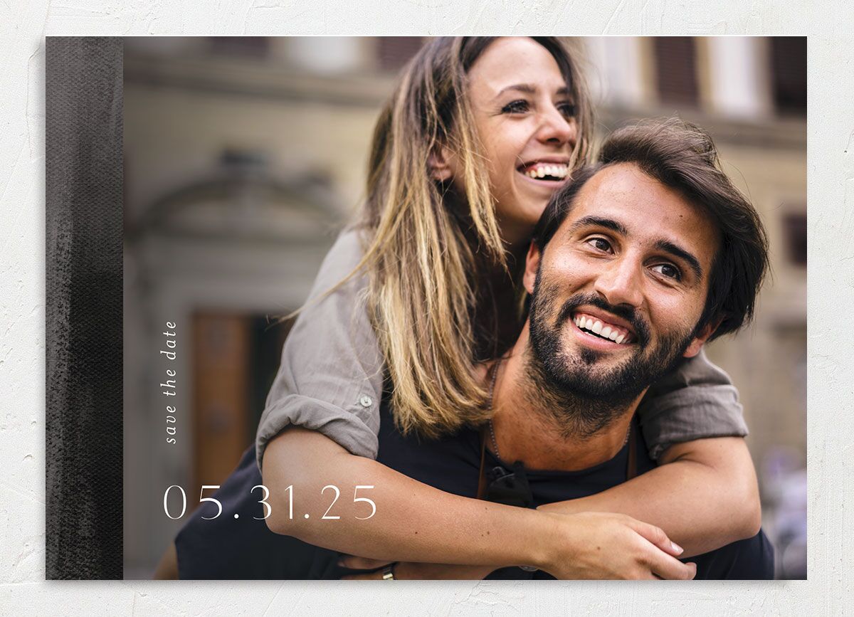 Painted Canvas Save the Date Cards front in Midnight