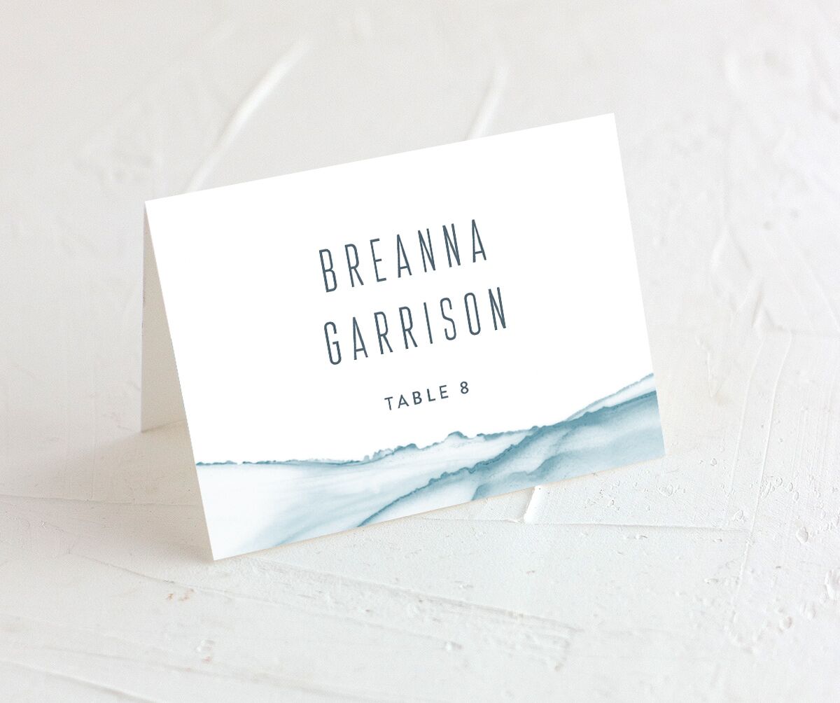 Contemporary Tide Place Cards front in French Blue