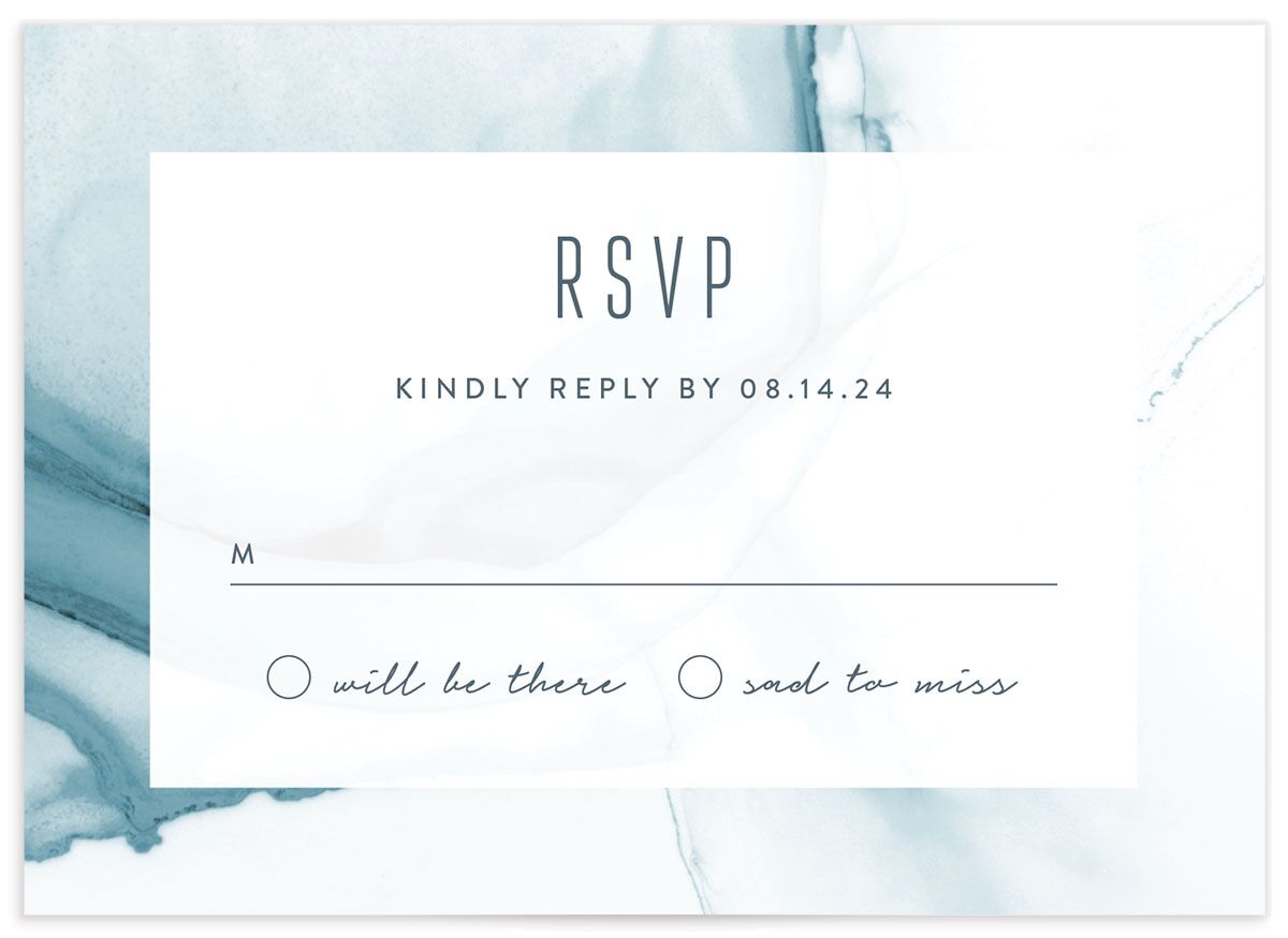 Contemporary Tide Wedding Response Cards front in French Blue