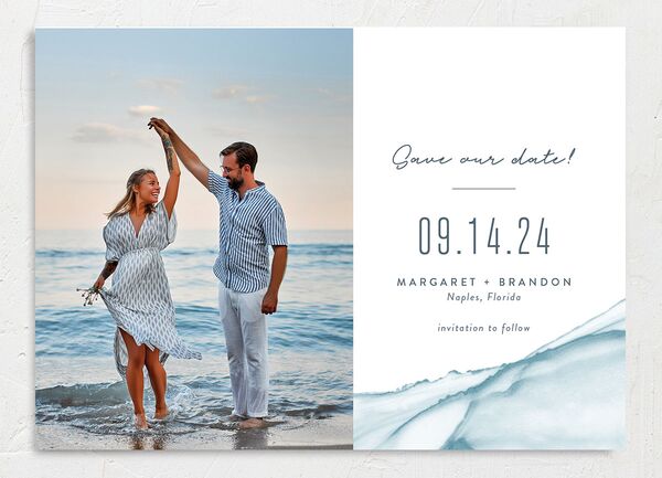 Contemporary Tide Save the Date Cards front in French Blue