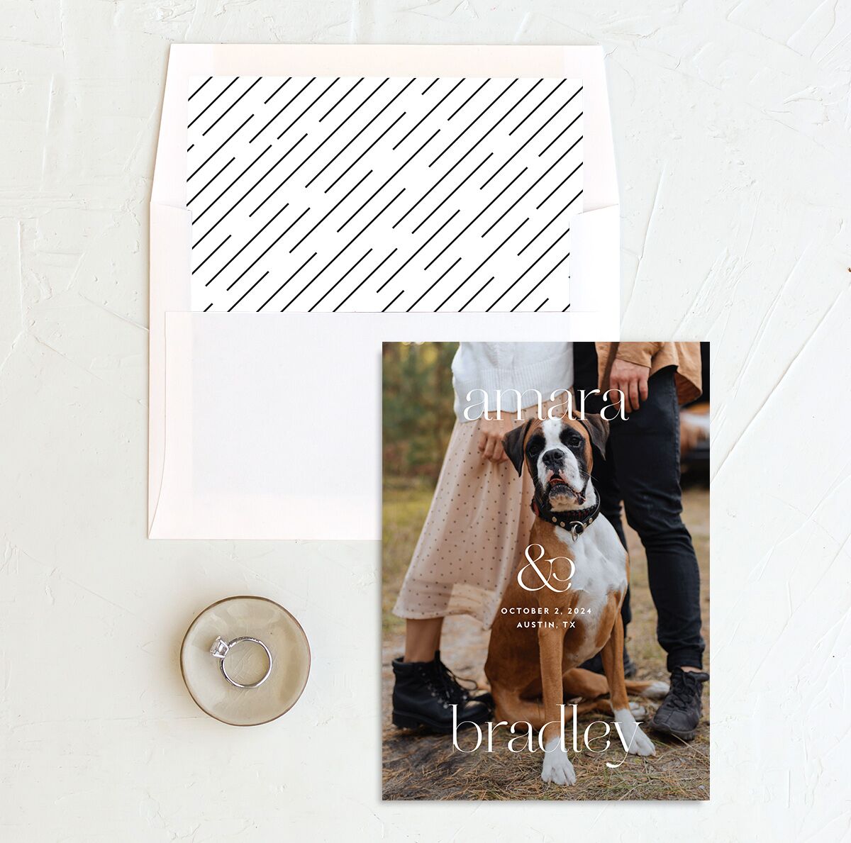 Timeless Minimal Save the Date Cards envelope-and-liner in Midnight