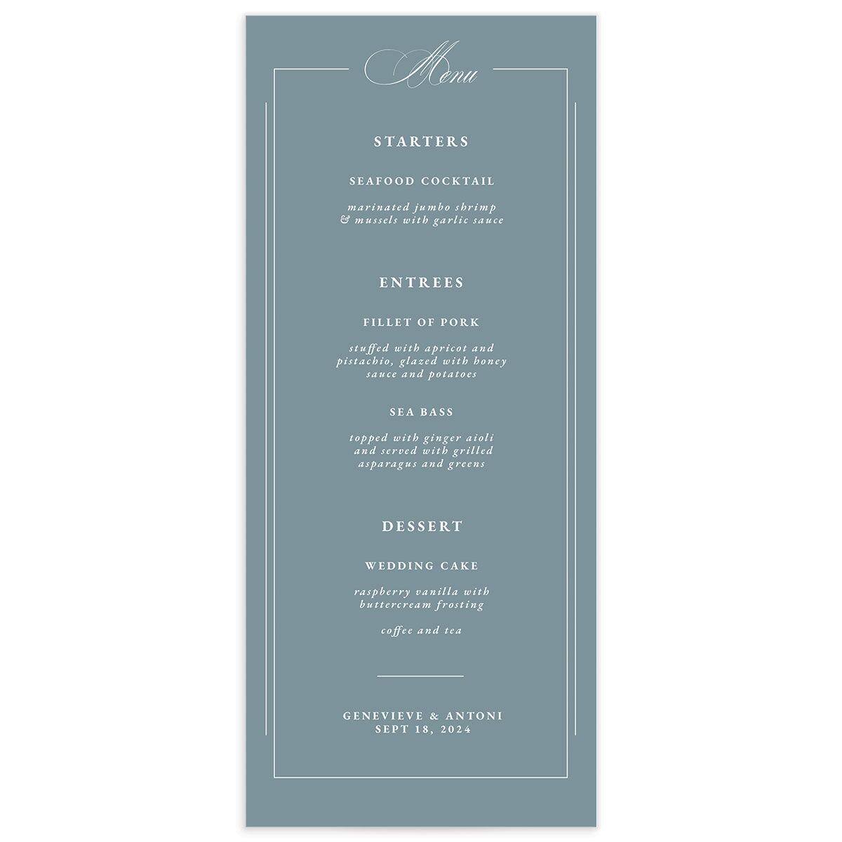 Refined Photograph Menus front in Pure White