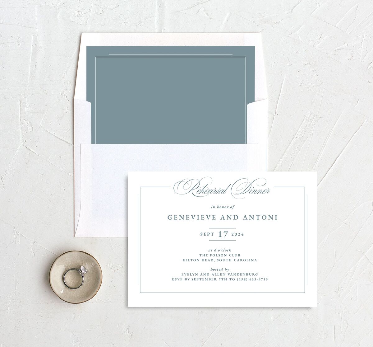 Refined Photograph Rehearsal Dinner Invitations envelope-and-liner in Pure White