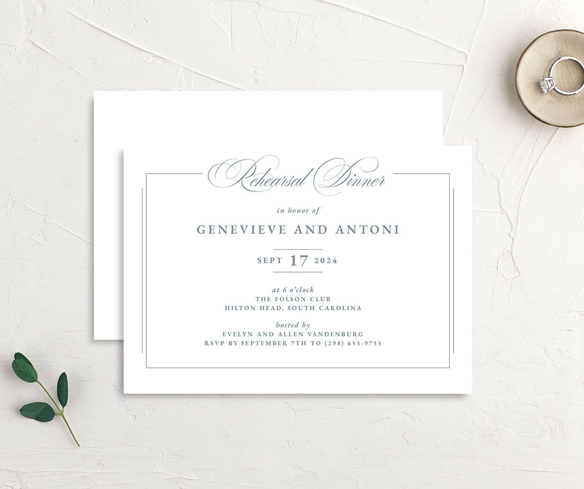 Refined Photograph Rehearsal Dinner Invitations front-and-back in Pure White