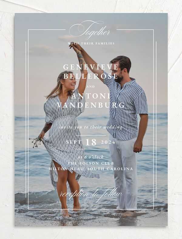 Refined Photograph Wedding Invitations front in Pure White