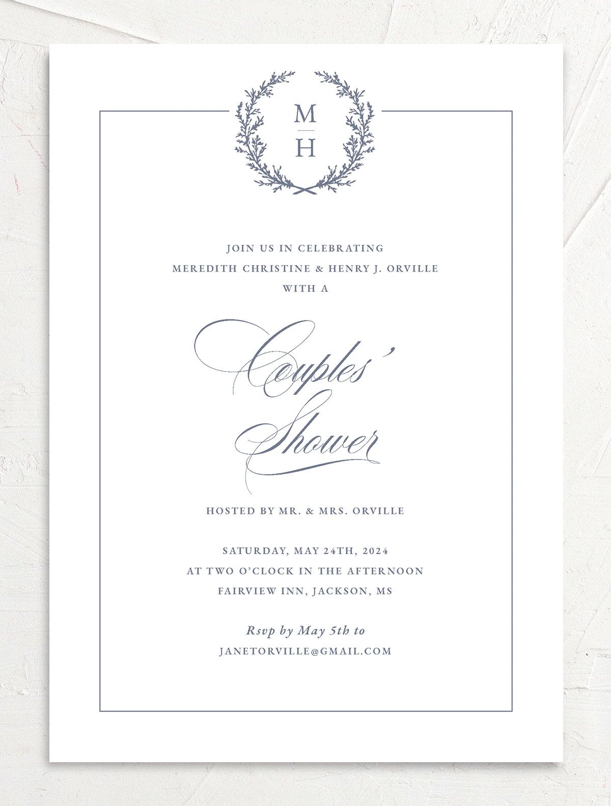 Classic Garland Bridal Shower Invitations front in French Blue