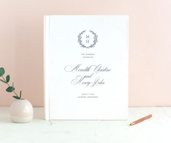 Classic Garland Wedding Guest Book front in French Blue