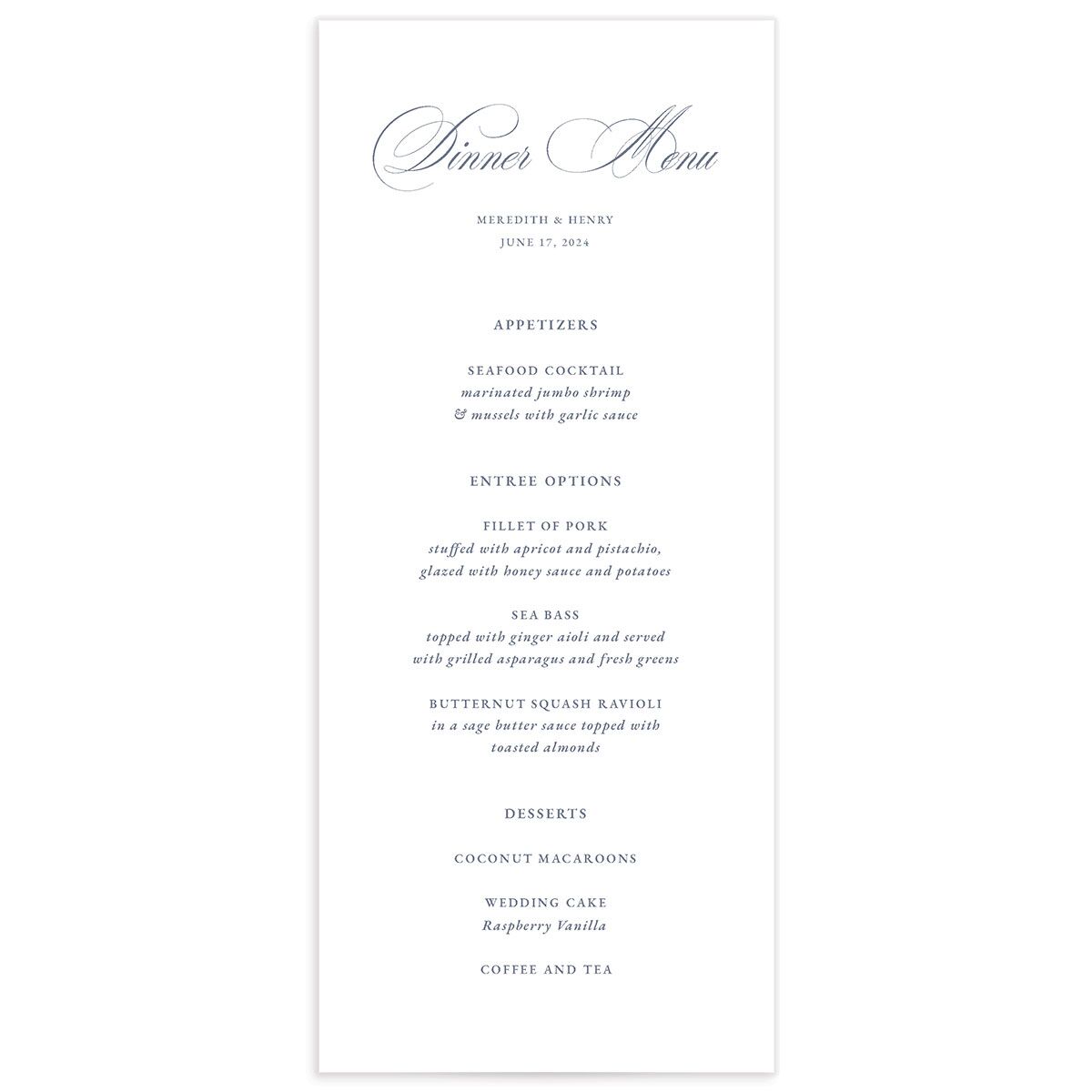 Classic Garland Menus front in French Blue