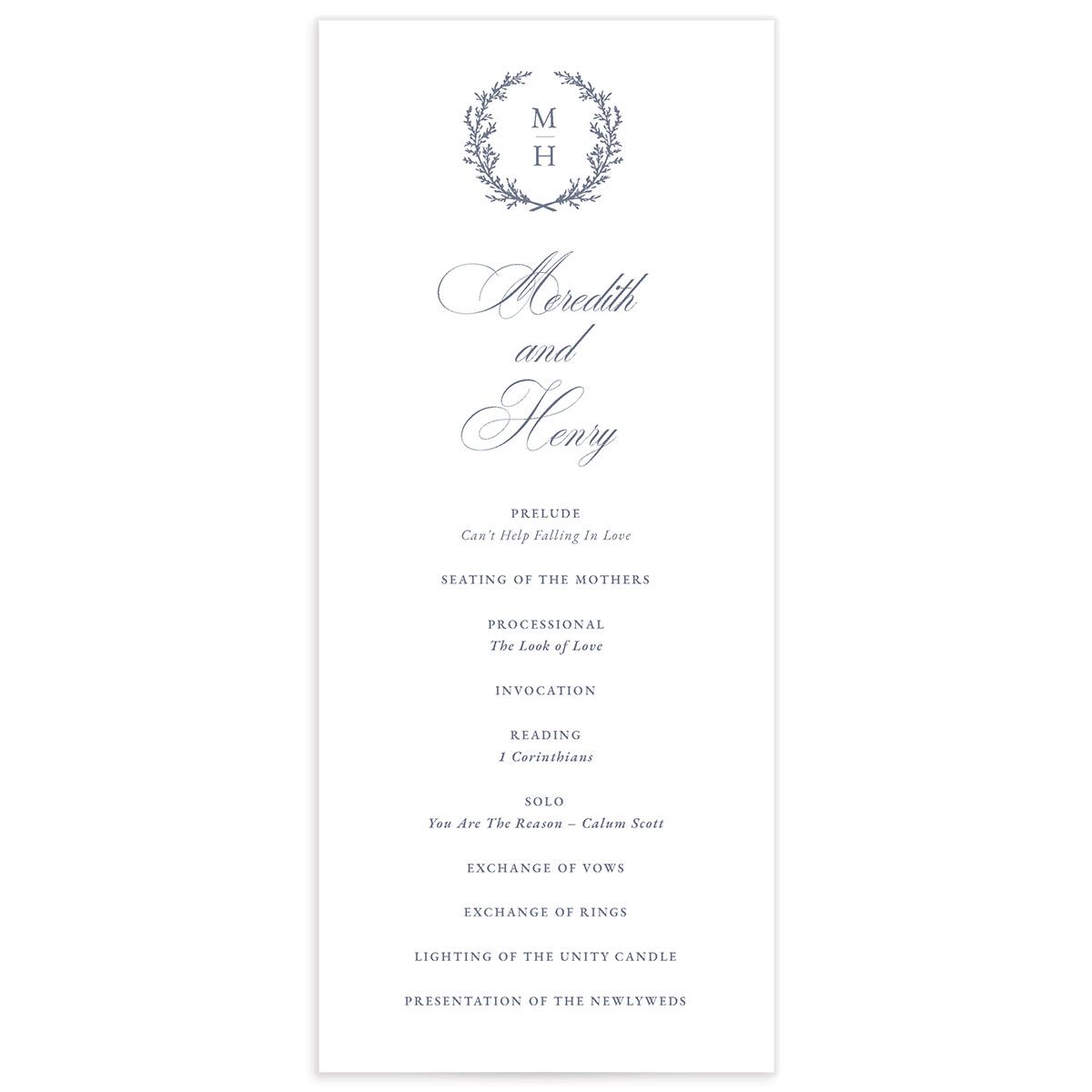 Classic Garland Wedding Programs front in French Blue