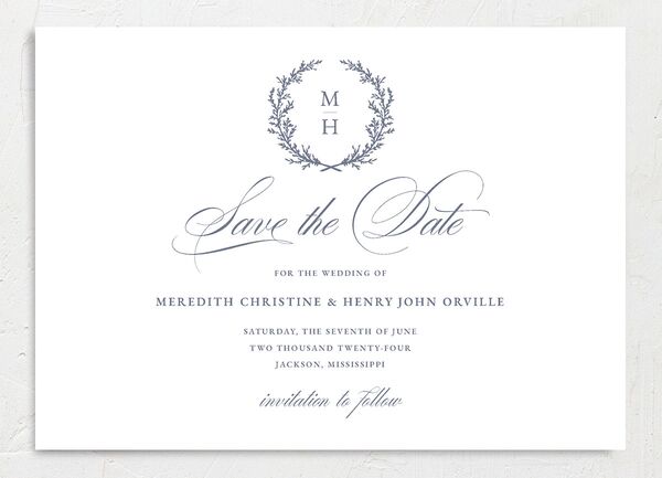 Classic Garland Save the Date Cards front in French Blue