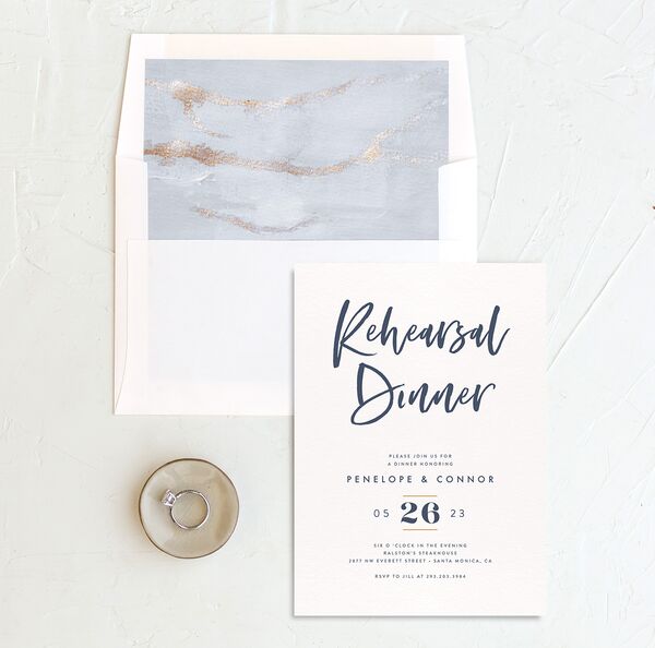 Opulent Marble Rehearsal Dinner Invitations envelope-and-liner in French Blue