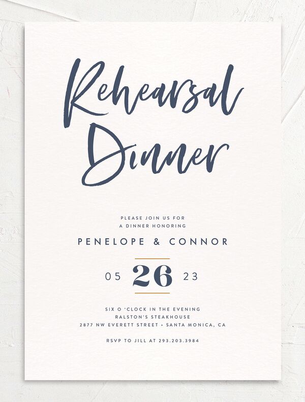 Opulent Marble Rehearsal Dinner Invitations front in French Blue
