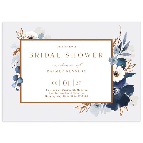 Gilded Blooms Bridal Shower Invitations - Regency Blue