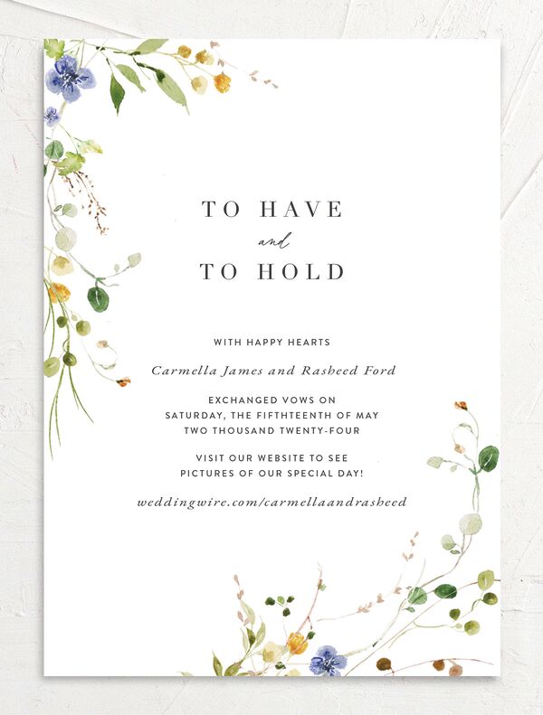Winding Wildflower Change the Date Cards front in Pure White