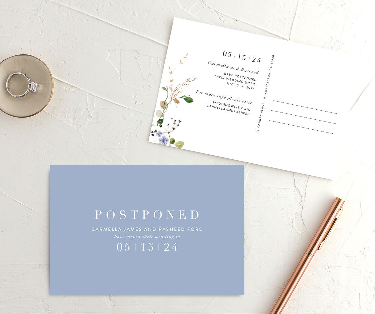 Winding Wildflower Change the Date Postcards front-and-back in Pure White