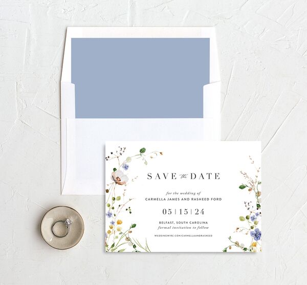 Winding Wildflower Save the Date Cards envelope-and-liner in Pure White