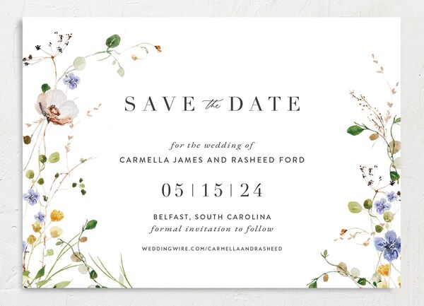 Winding Wildflower Save the Date Cards front in Pure White