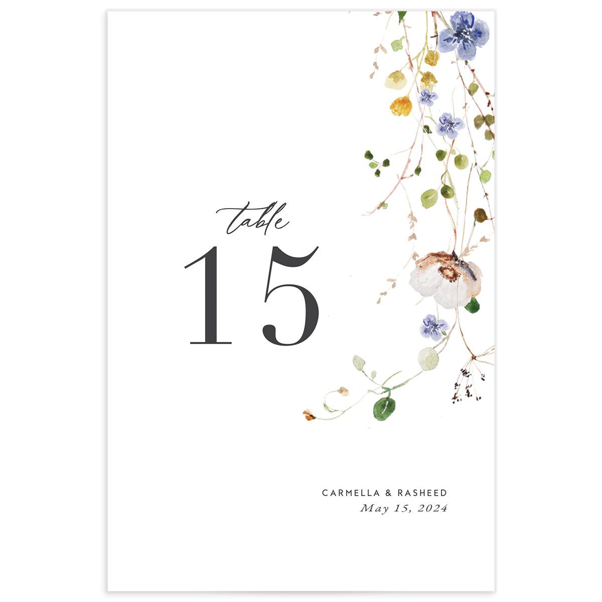 Winding Wildflower Table Numbers front in White