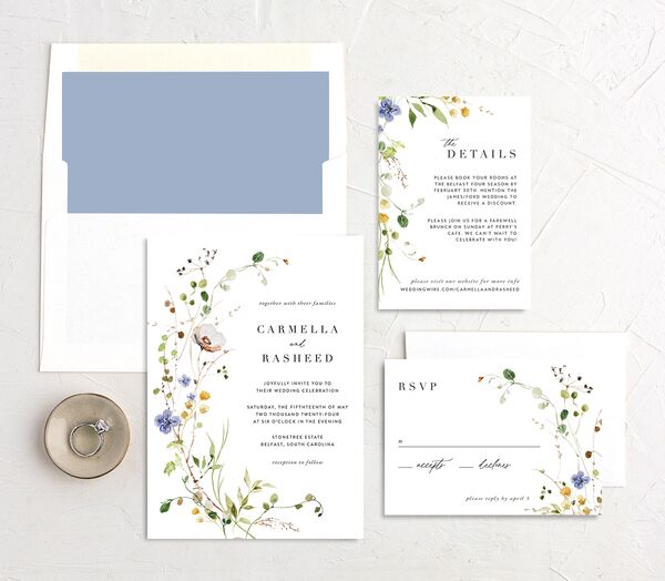 Winding Wildflower Wedding Invitations suite in Pure White
