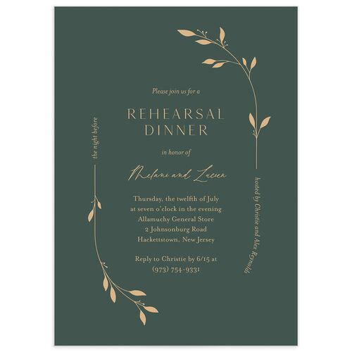 Gilded Sprigs Rehearsal Dinner Invitations - Dark Emerald