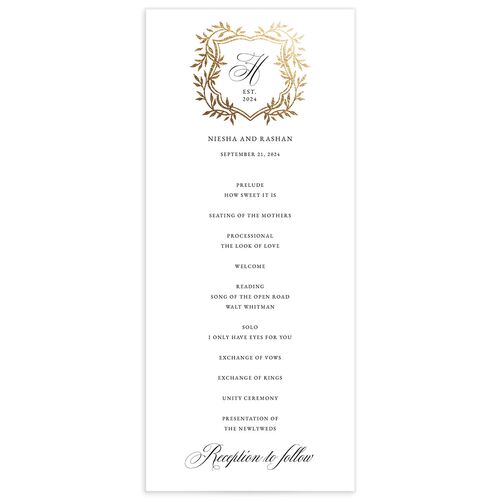 Formal Crest Wedding Programs - Pure White