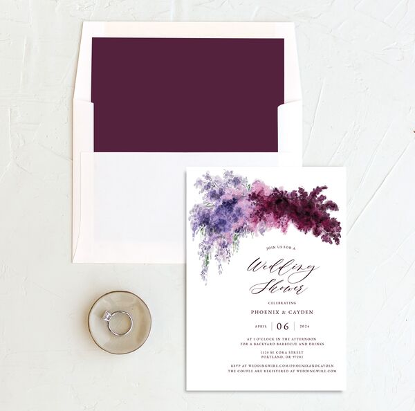 Ethereal Blooms Bridal Shower Invitations envelope-and-liner in Jewel Purple
