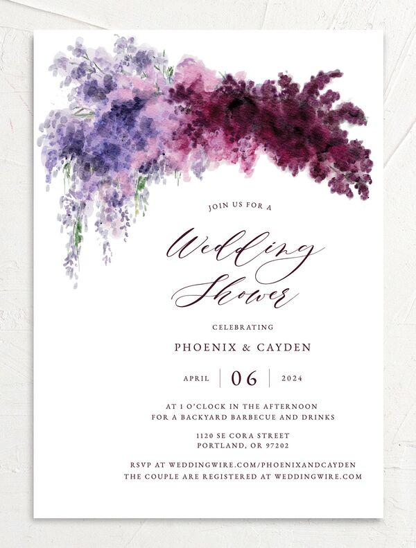 Ethereal Blooms Bridal Shower Invitations front in Jewel Purple