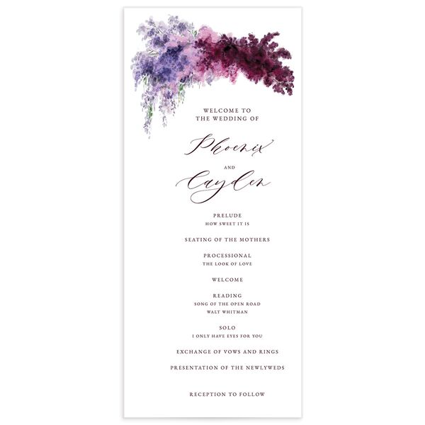 Ethereal Blooms Wedding Programs front in Jewel Purple