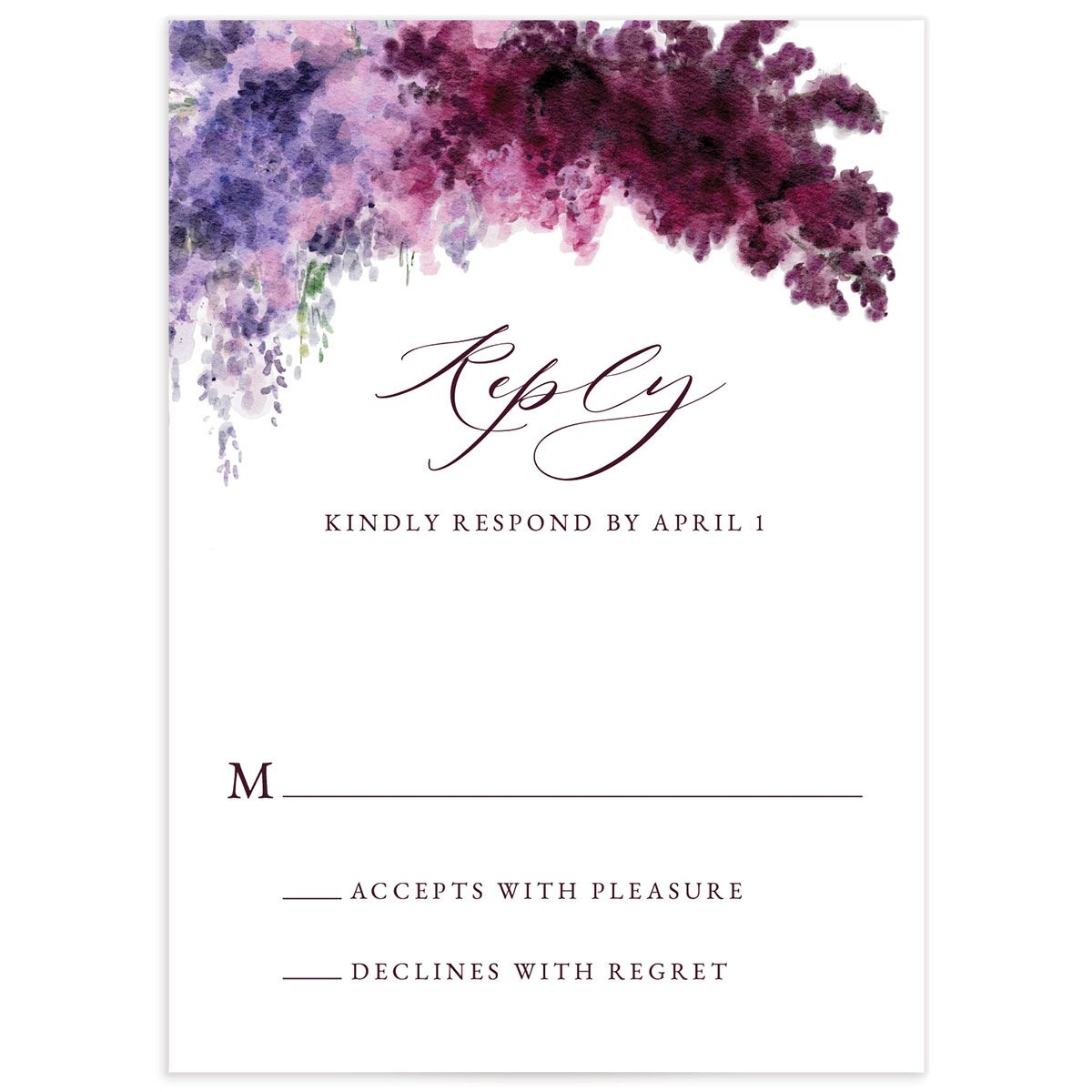Ethereal Blooms Wedding Response Cards front in Jewel Purple
