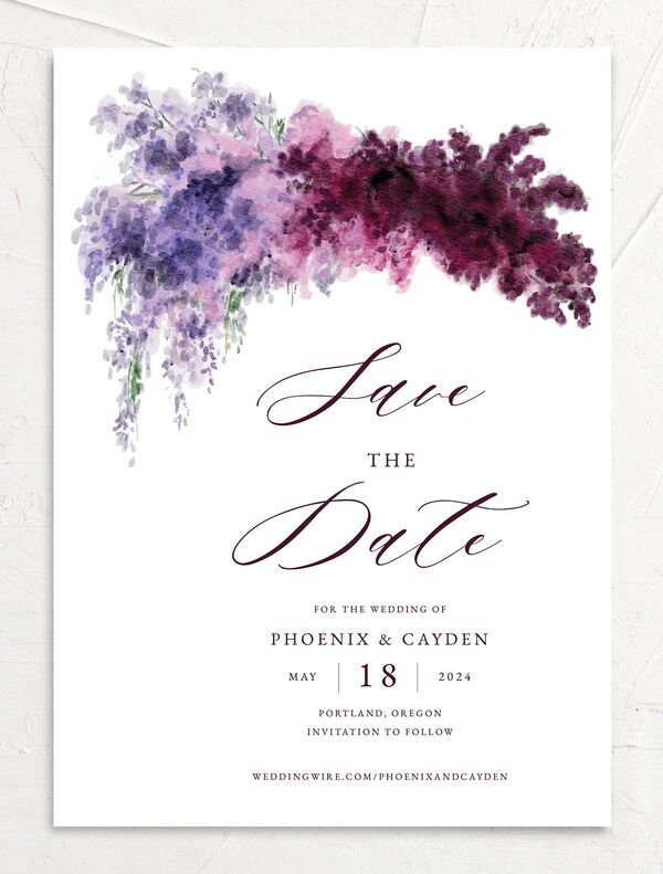 Ethereal Blooms Save the Date Cards back in Jewel Purple