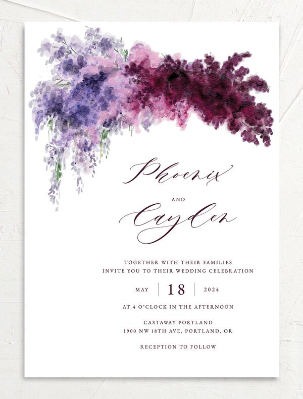 Ethereal Blooms Wedding Invitations front in Jewel Purple