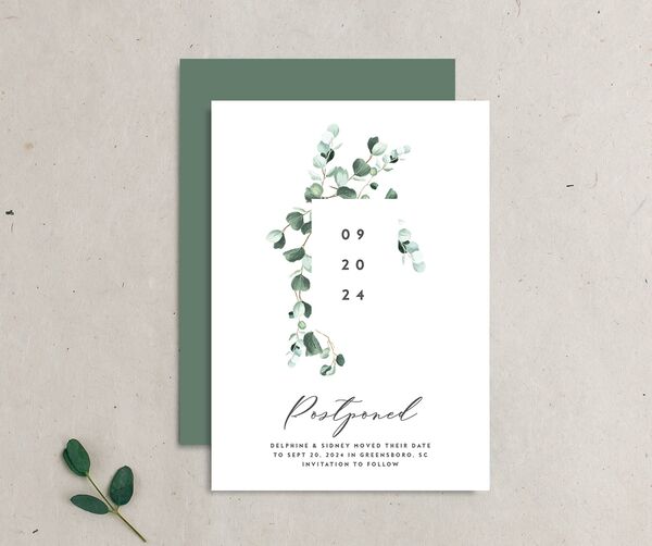 Eucalyptus Sprig Change the Date Cards front-and-back in Pure White