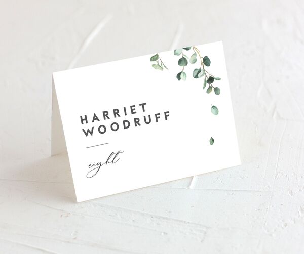 Eucalyptus Sprig Place Cards front in Pure White