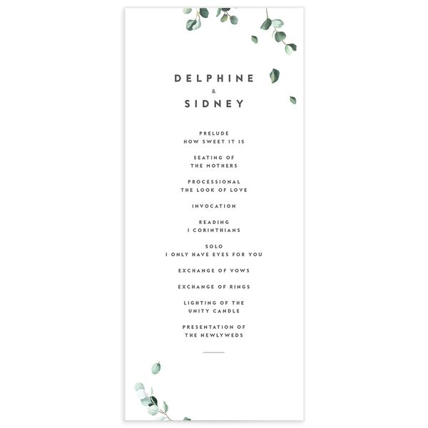 Eucalyptus Sprig Wedding Programs front in Pure White
