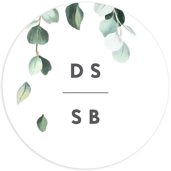 Eucalyptus Sprig Wedding Stickers front in Pure White