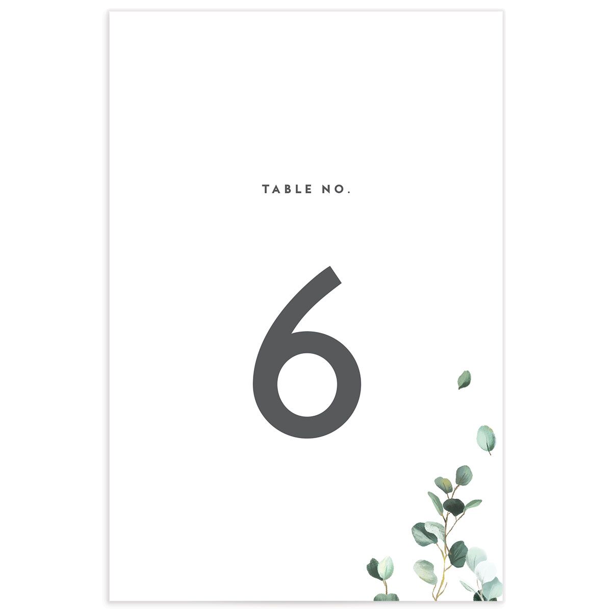 Eucalyptus Sprig Table Numbers front in Pure White