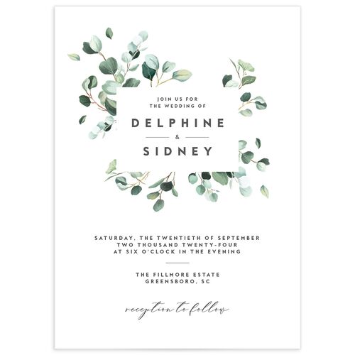 Eucalyptus Sprig Wedding Invitations - Pure White