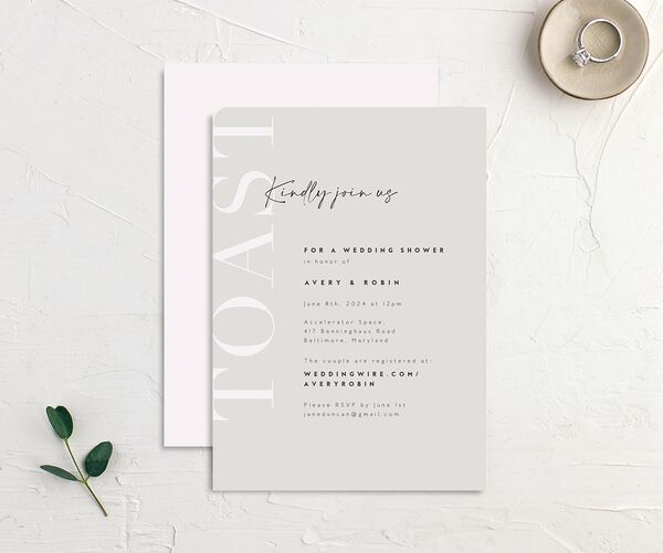 Elegant Contrast Bridal Shower Invitations front-and-back in Silver