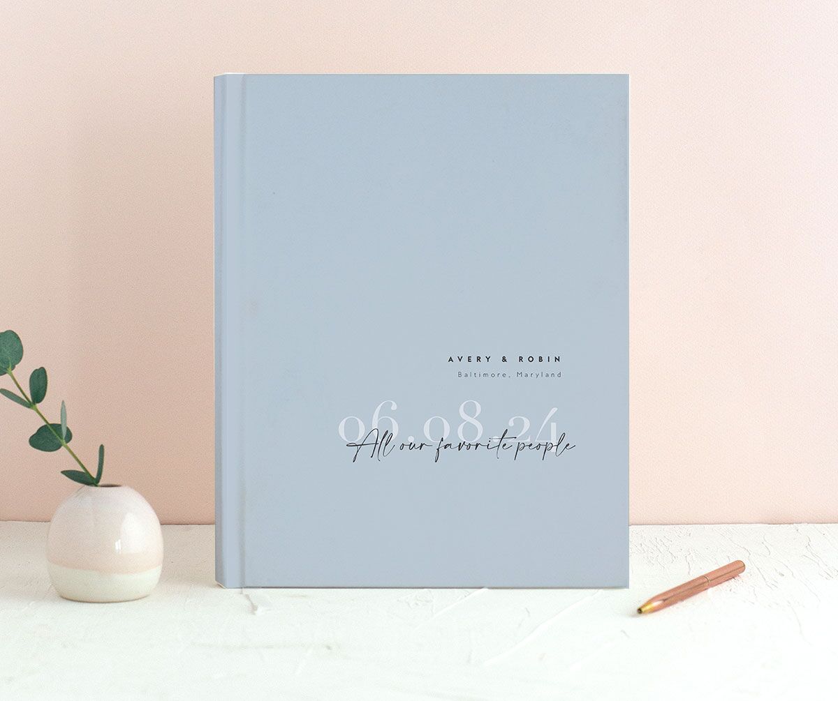 Elegant Contrast Wedding Guest Book front in French Blue