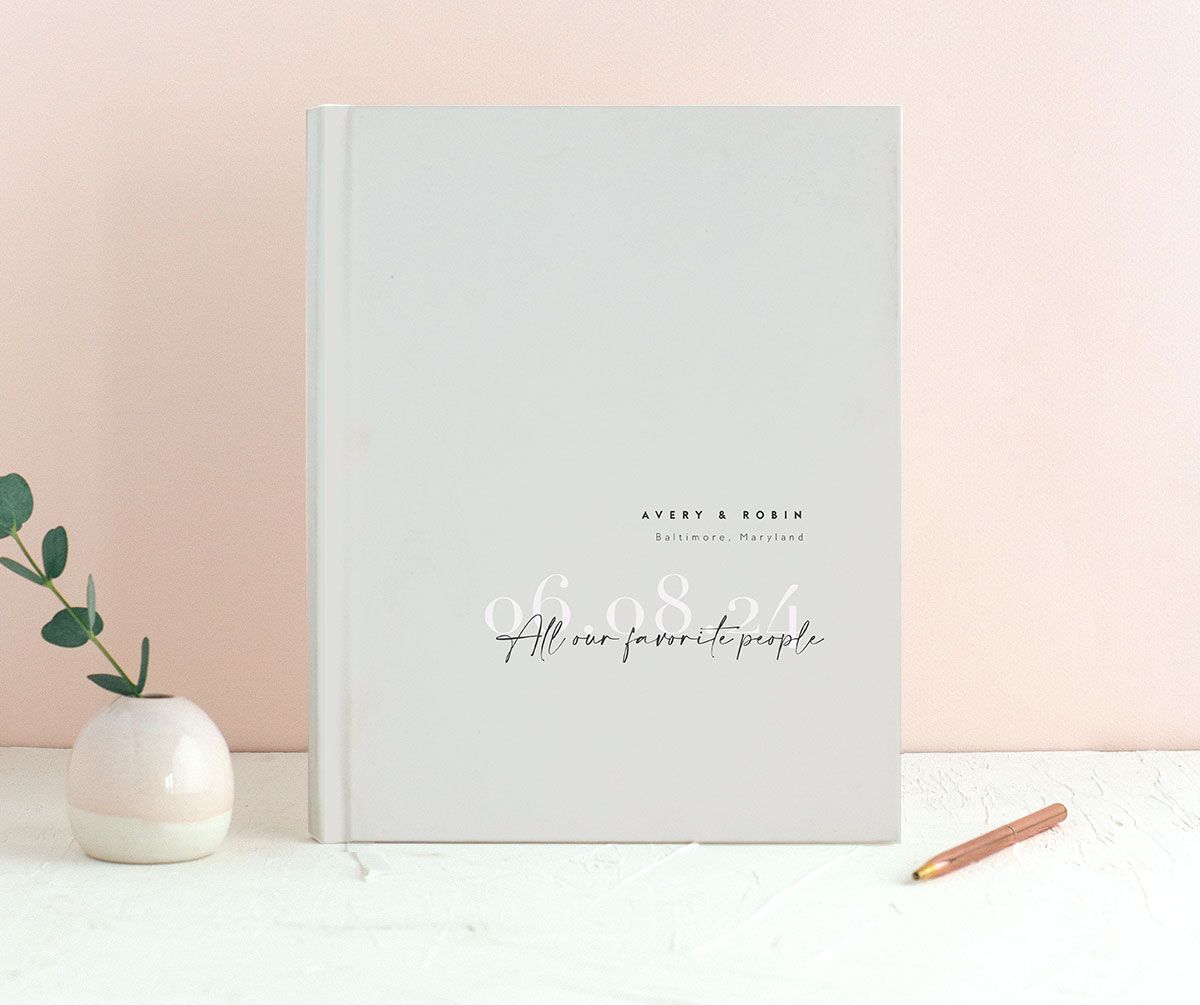 Elegant Contrast Wedding Guest Book front in Silver