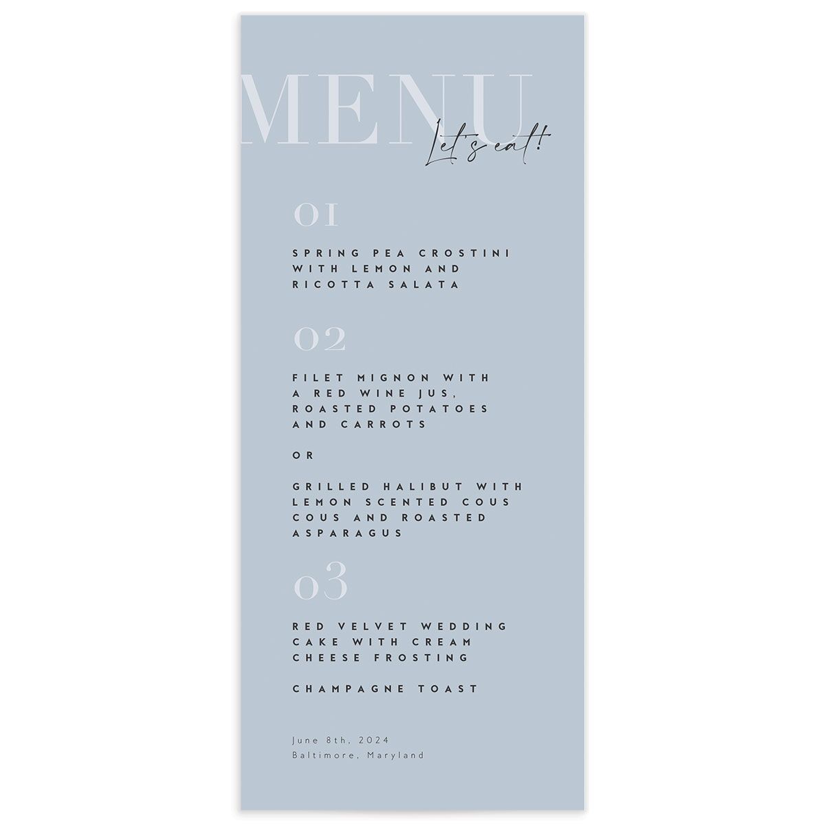 Elegant Contrast Menus front in French Blue